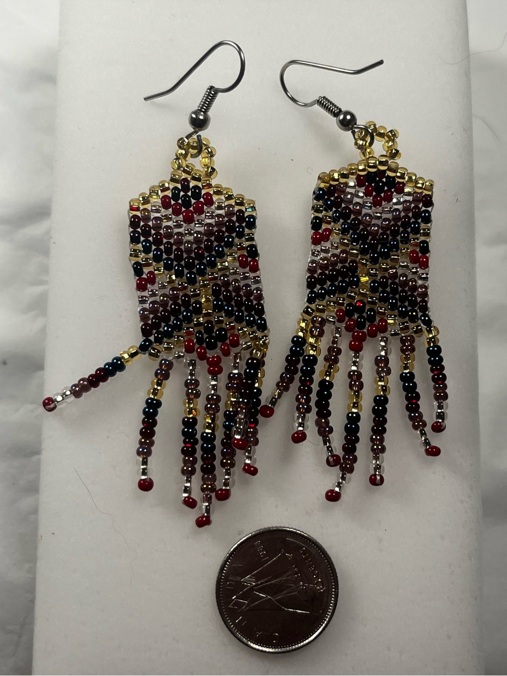 Handmade Multicolor Beaded Fringe Earrings - Blue, Red, Black, Pink and Gold